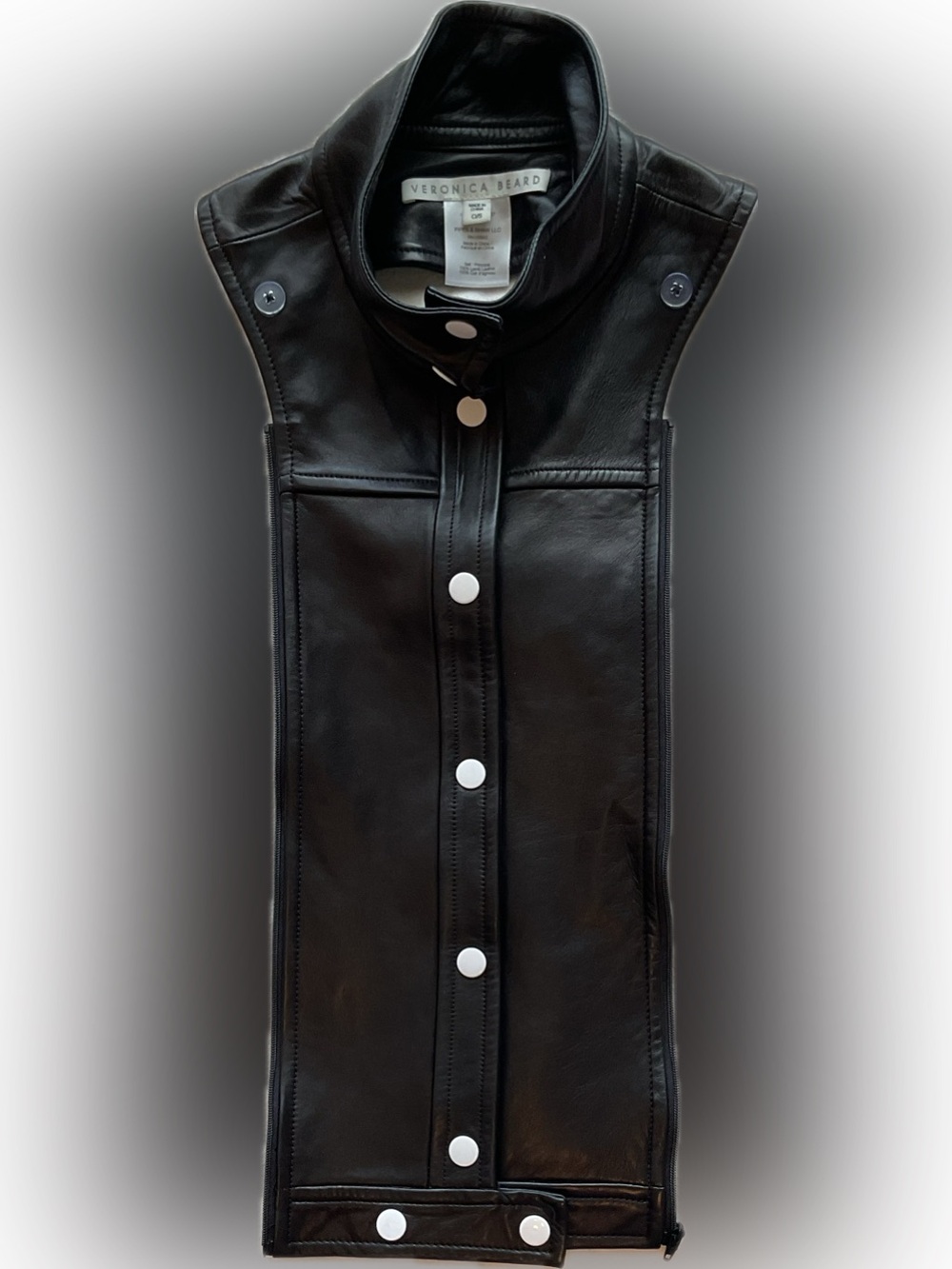 Veronica Beard Black Lamb Leather Snap-Front Zip-in Dickey